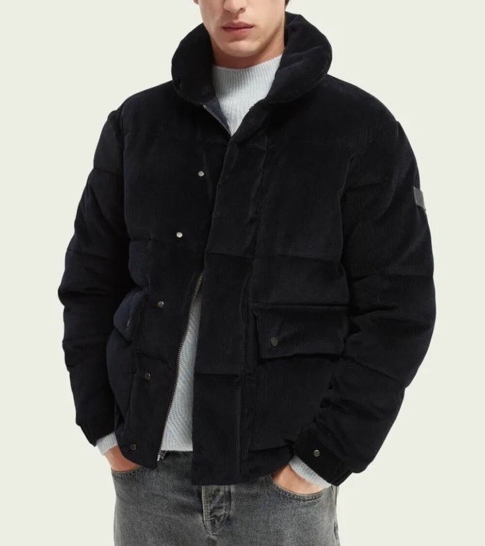 Scotch & Soda Men’s Corduroy Organic Cotton Puffer Jacket M Navy Blue